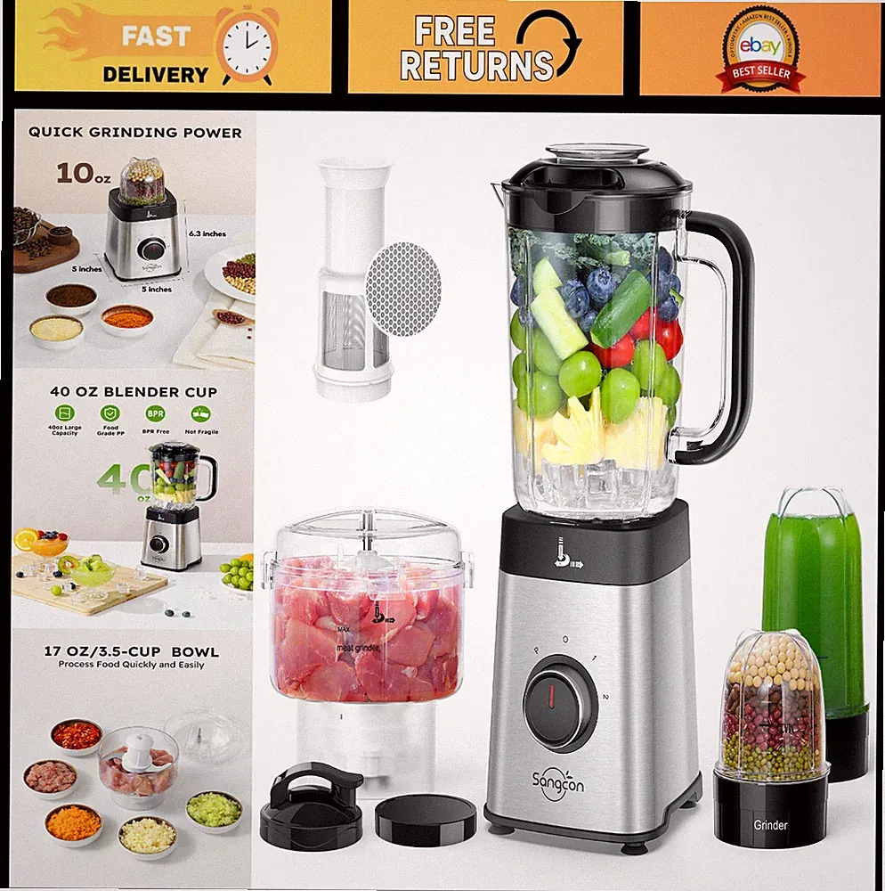 5-in-1 Kitchen Blender & Food Processor Combo - Smoothies, Shakes, Meat Chopper