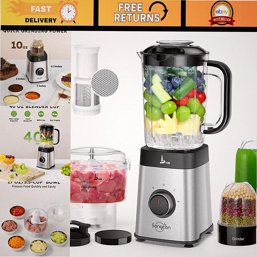 5-in-1 Kitchen Blender & Food Processor Combo - Smoothies, Shakes, Meat Chopper
