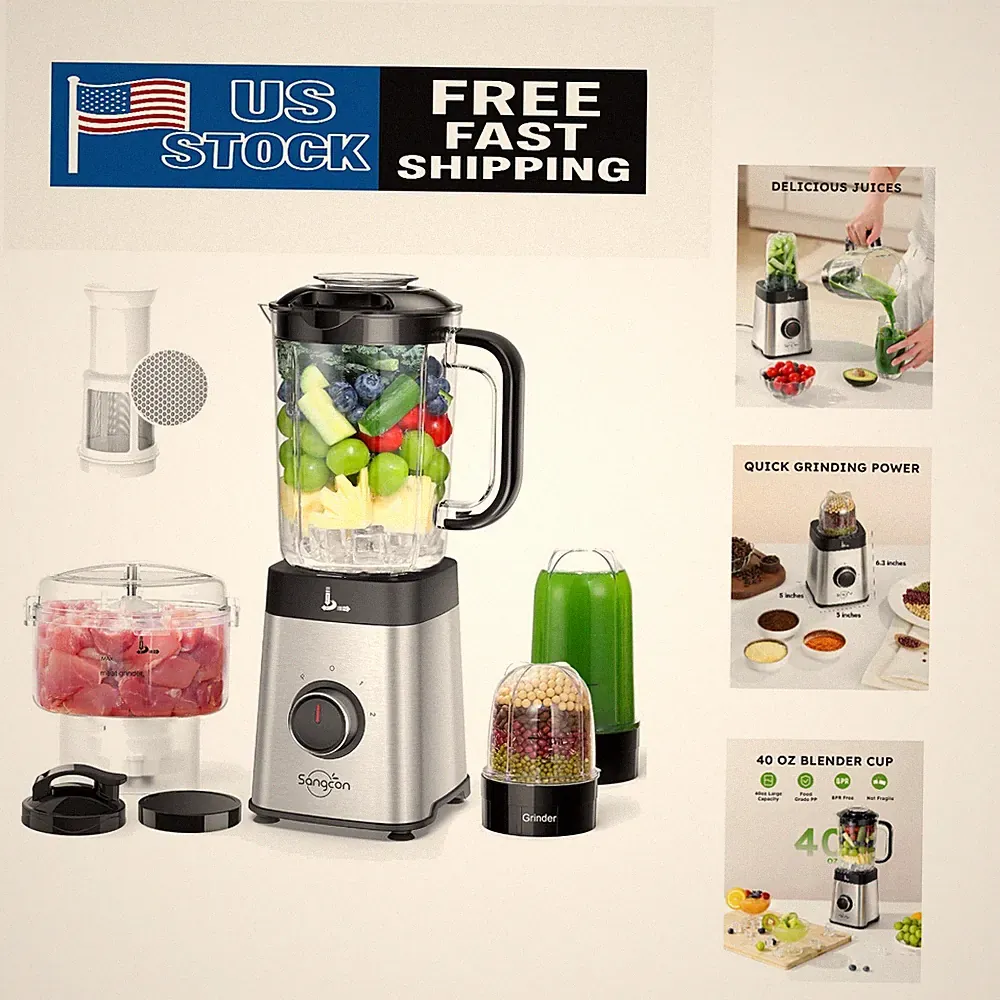 5-in-1 Stainless Steel Blender & Food Processor - 40oz Capacity, Modern Design