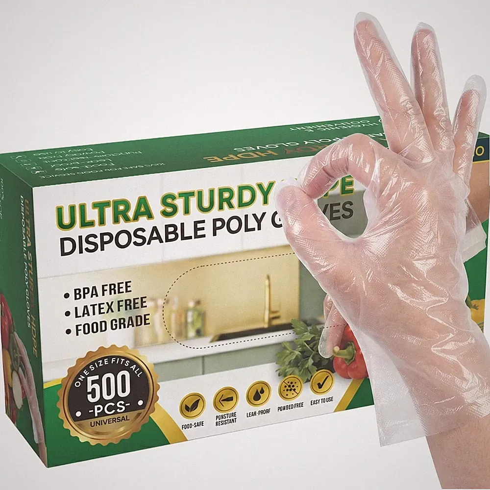 500 Count Disposable Food Prep Gloves, Clear Plastic Gloves for Kitchen Cooki...