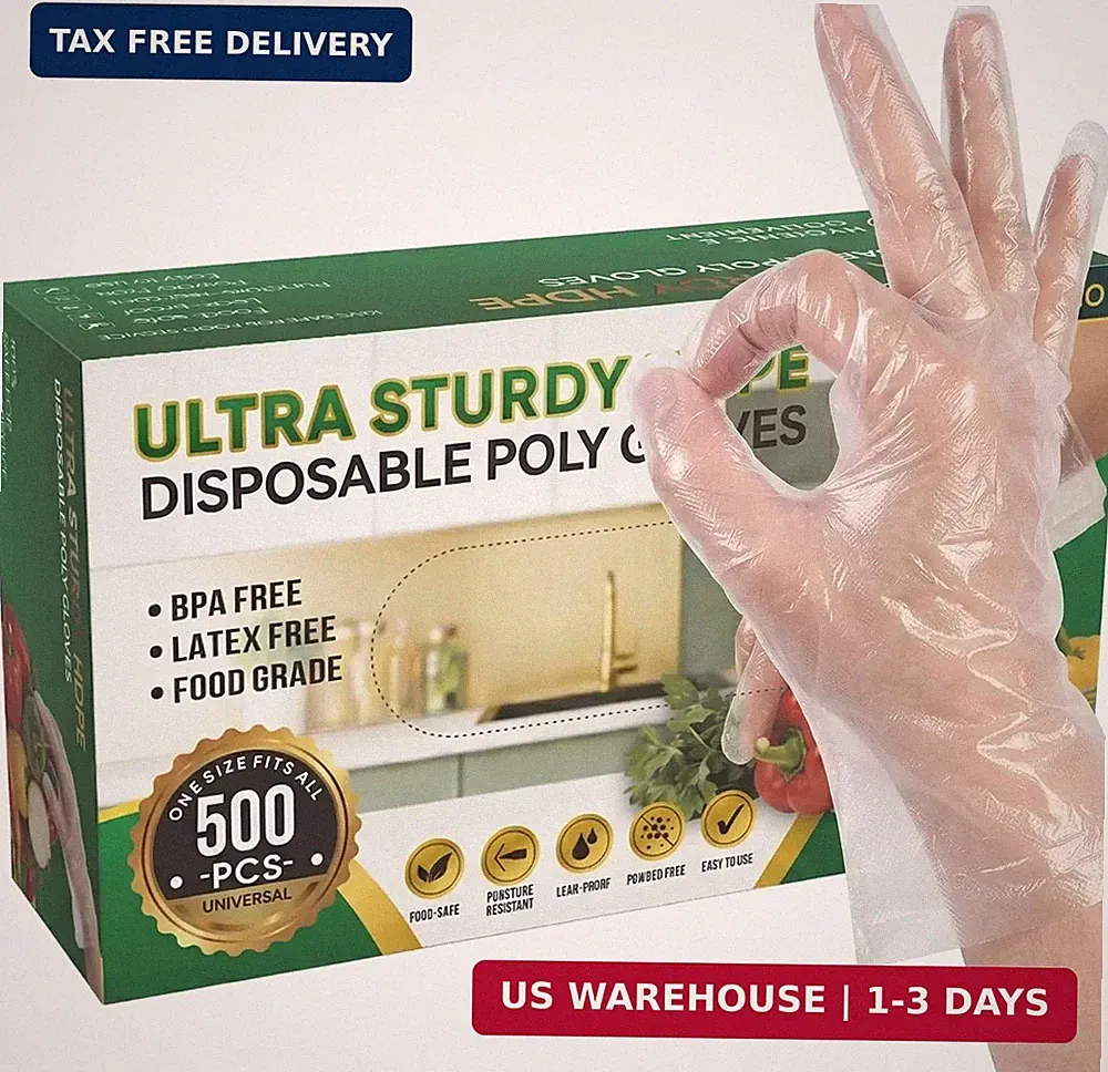 500 Count Disposable Food Prep Gloves, Clear Plastic Gloves for Kitchen Cooking
