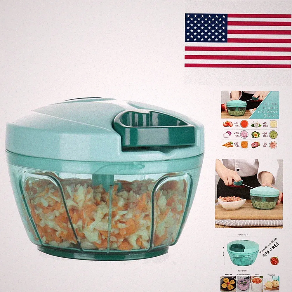 500ml Manual Food Processor - Portable Vegetable Chopper & Garlic Mincer in Blue