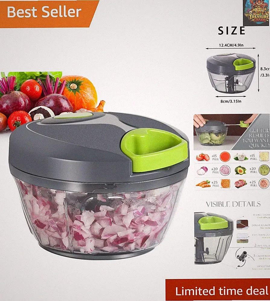 500ml Manual Food Processor with Stainless Steel Blades - Effortless Chopping