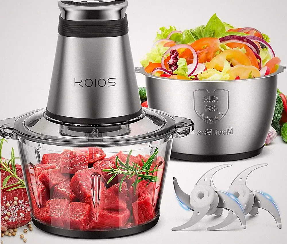 500W Electric Food Chopper - 2 Bowls (8 Cup+8 Cup) & 2 Blades - Nuts Meat Onion