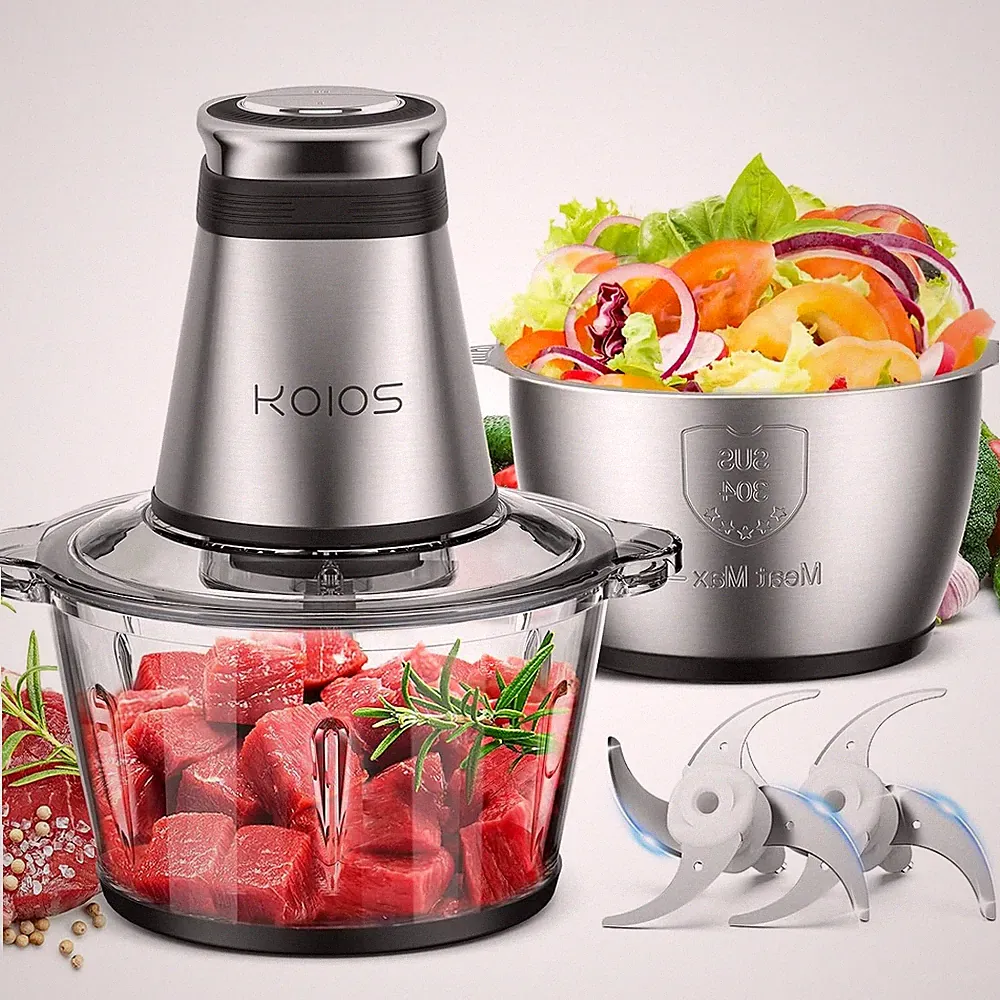 500W Electric Food Chopper 2 Bowls 8 Cup+8 Cup Black Food Processor Set Machine
