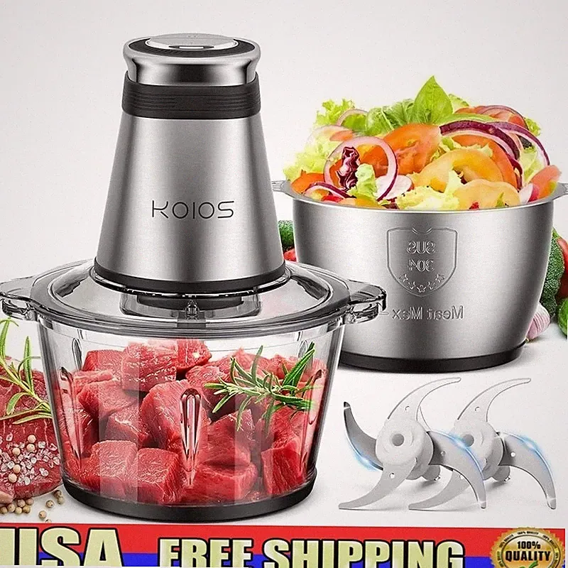 500W Electric Food Chopper Dual Bowls W/ Auto Shut Off Safety Lock Pulse Control