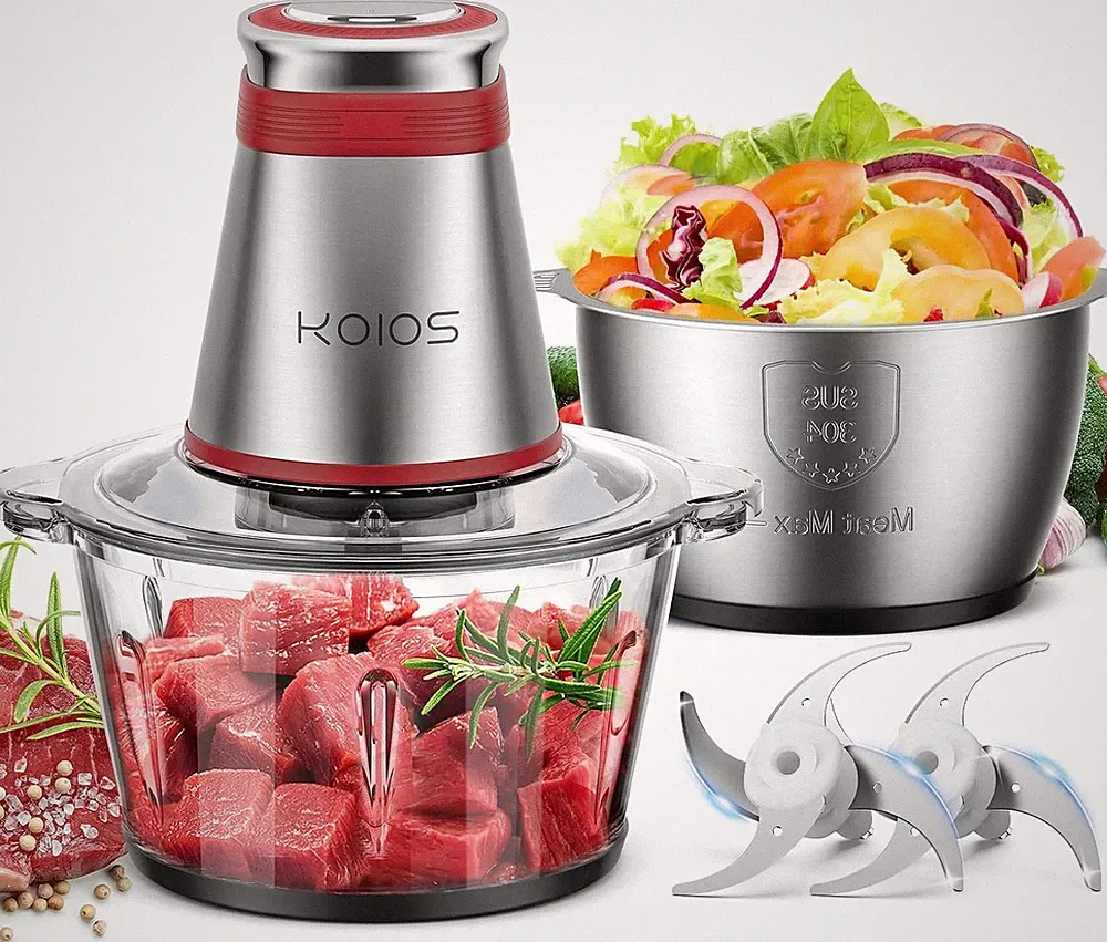500W Food Processor Electric Food Chopper W/ 2 Bowls Red
