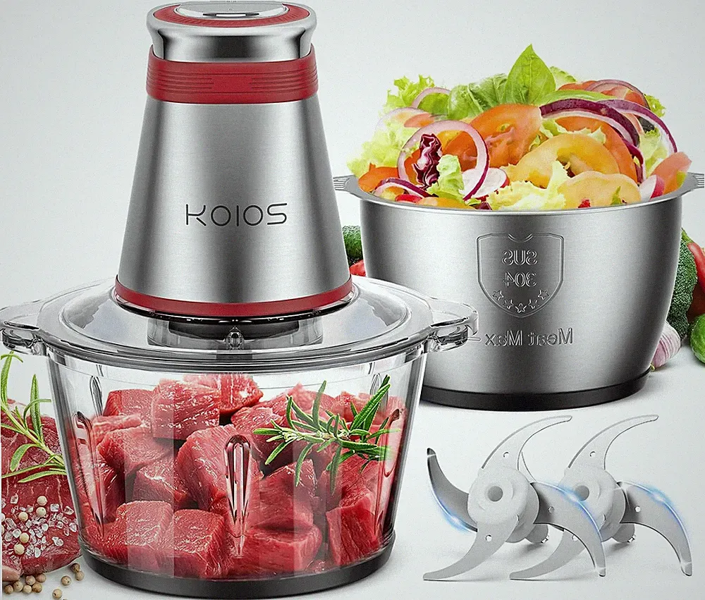 500W Food Processor, Electric Food Chopper with 2 Bowls, Red