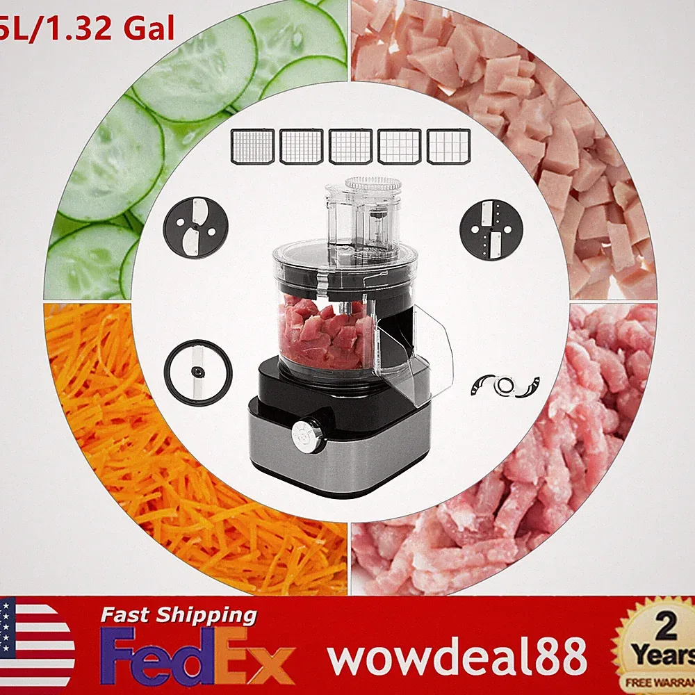 5L Commercial Food Processor Veggie Shredder Electric Vegetable Chopper+4 Blades