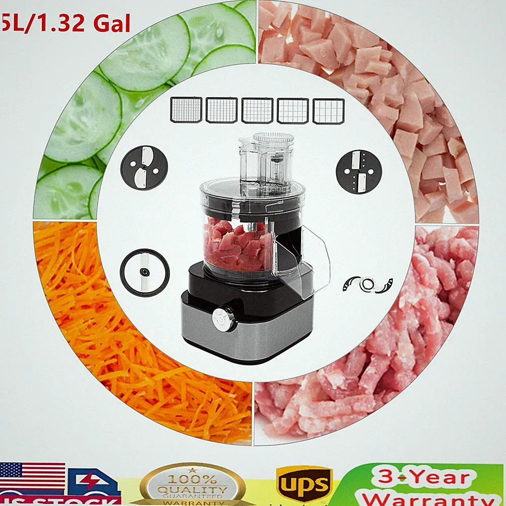 5L Commercial Food Processor Veggie Shredder Electric Vegetable Chopper+4 Blades