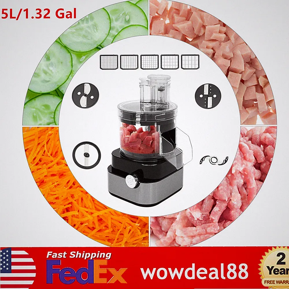 5L Commercial Food Processor Veggie Shredder Electric Vegetable Chopper+4 Blades