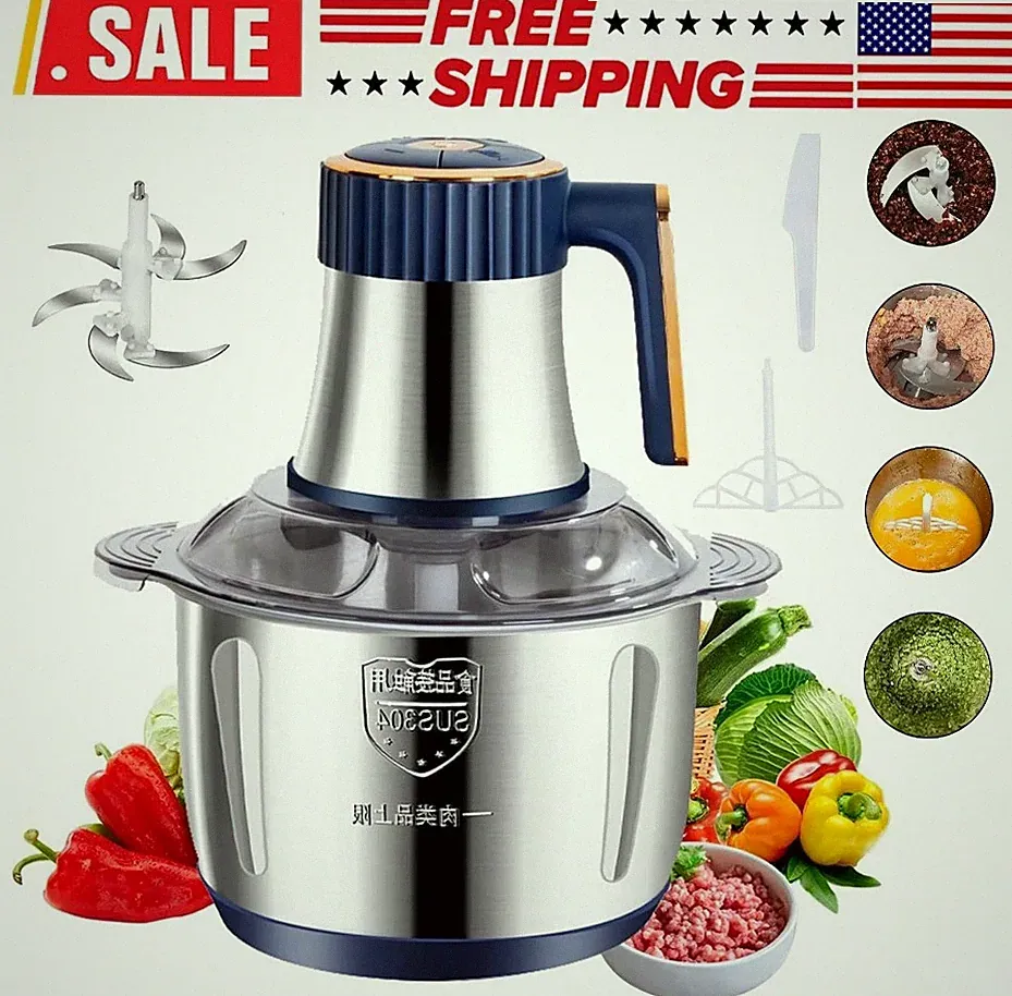 5L Electric Food Processor 500W 5 Speed Stainless Steel Meat Grinder Chopper