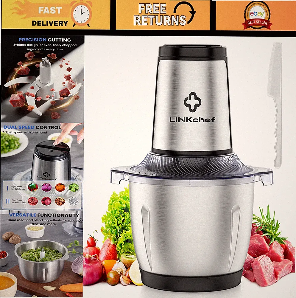 6-Cup Mini Food Processor, 250W Electric Chopper & Meat Grinder, Stainless Steel