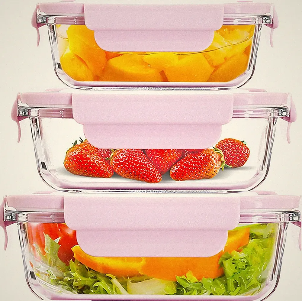6 Pieces Rectangle Glass Food Storage Containers with Lids, Meal Prep Containers