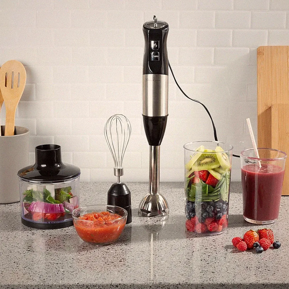 6-Speed Immersion Blender - 4-in-1 Hand Mixer with Whisk, Food Black