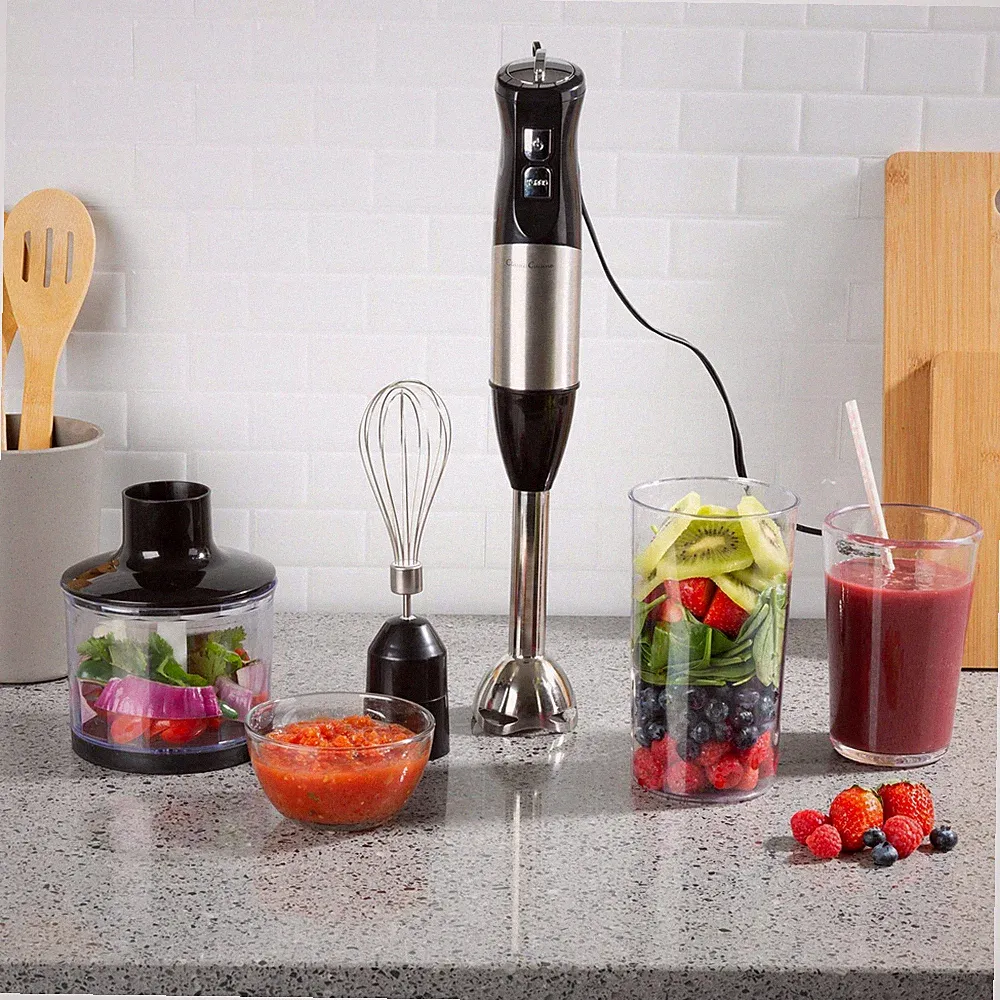 6-Speed Immersion Blender - 4-in-1 Hand Mixer with Whisk, Food Compact, Black