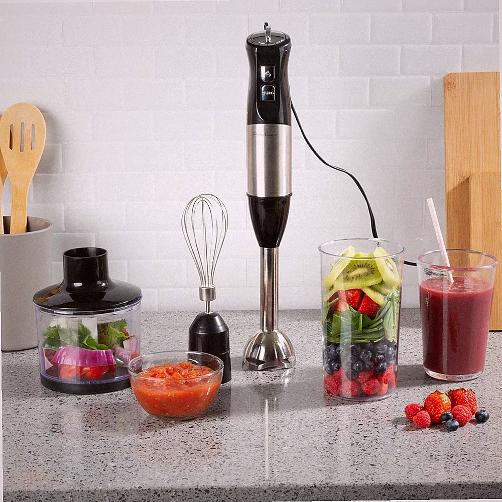 6-Speed Immersion Blender - 4-in-1 Hand Mixer with Whisk, Food Processor Cup, an