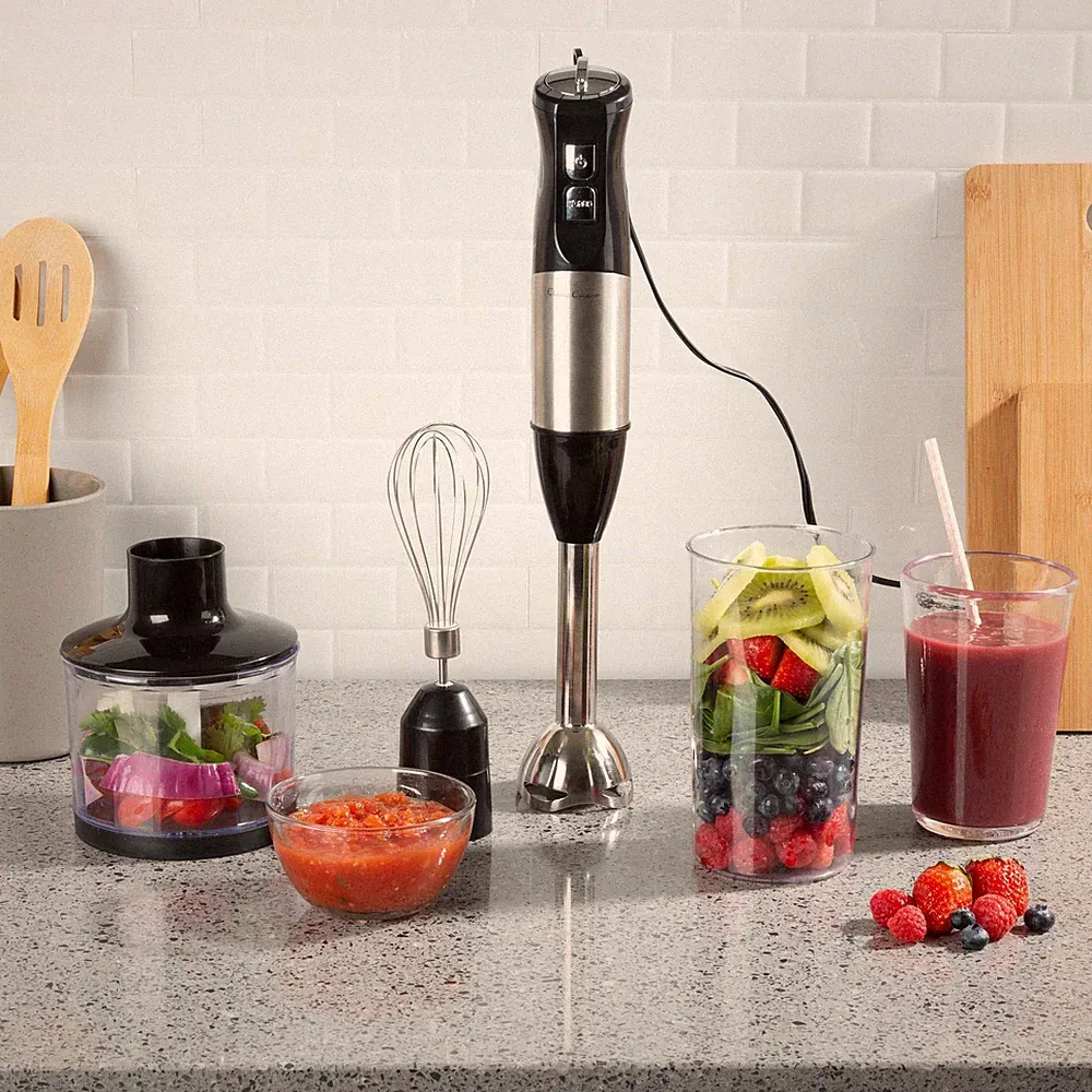 6-Speed Immersion Blender - 4-in-1 Hand Mixer with Whisk, Food Processor Cup, an