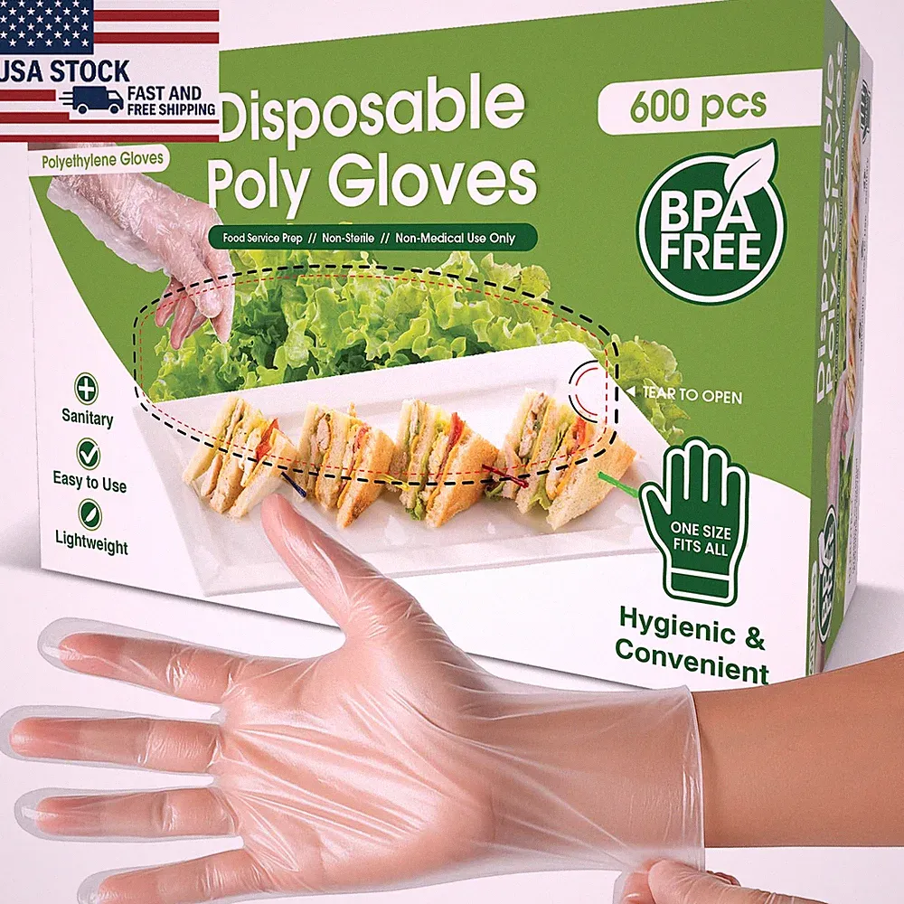 600 Pack Disposable Food Prep Gloves Clear Polyethylene Powder Free Kitchen