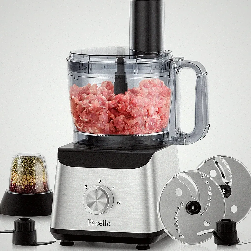 600W Electric Food Processor 10 Cup Large Bowl and 6.8oz Grinder Combo