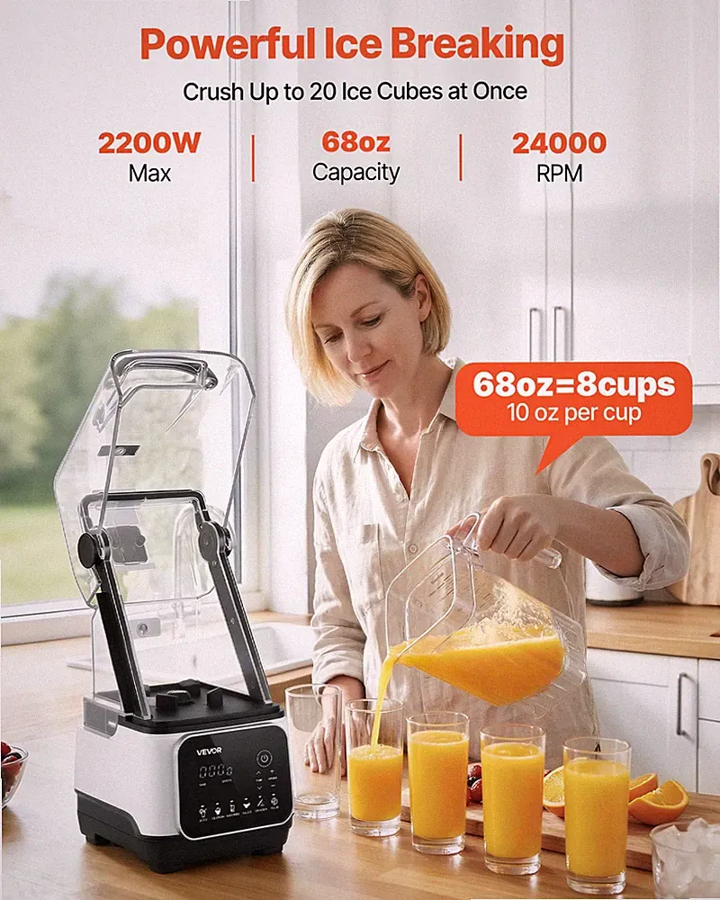 68oz Professional Blender 1400W 26000RPM Countertop Food Processor 6 Presets