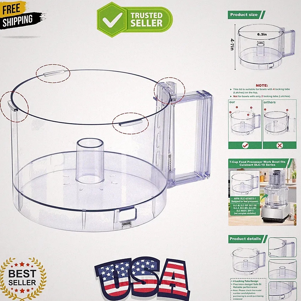 7 Cup Food Processor Work Bowl,FP-631AGTX-1 The bowl has 4 tabs along the upp...