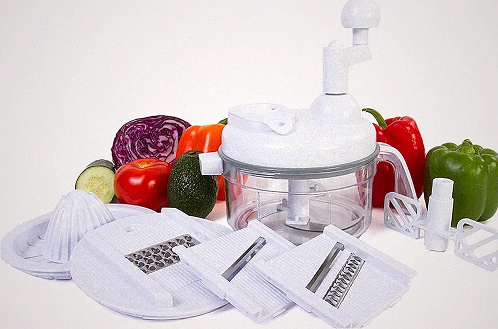 7 in 1 Food Chopper Stainless Steel Blades Manual Processor Vegetable Herb Nut