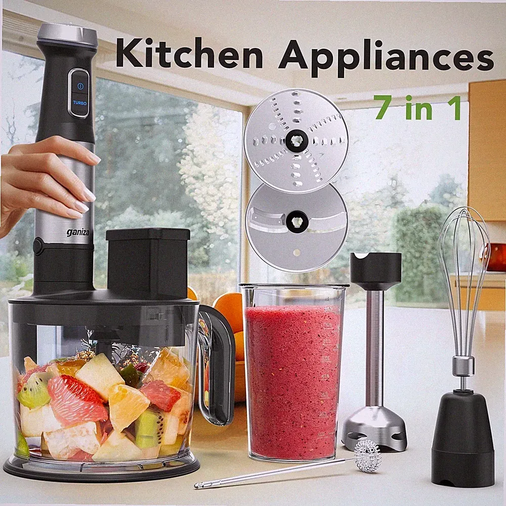 7-in-1 Hand Blender Immersion Set 15-Speed Turbo Stainless Steel Food Processor