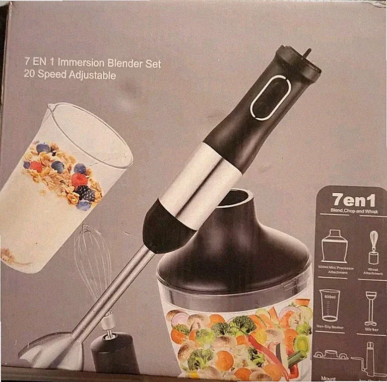 7 In 1 Immersion Blender Set, Blend, Chop, Whisk, Stir, Crush Ice, Mini Process