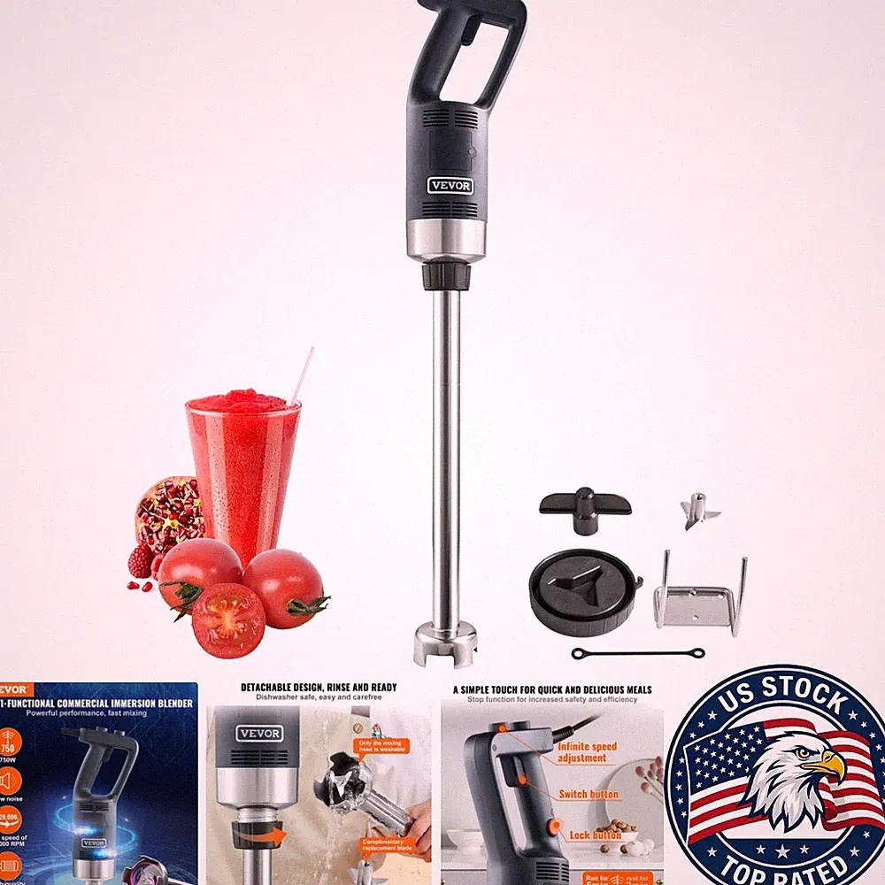 750W Heavy Duty Immersion Blender with Stainless Steel Blade - Variable Speed