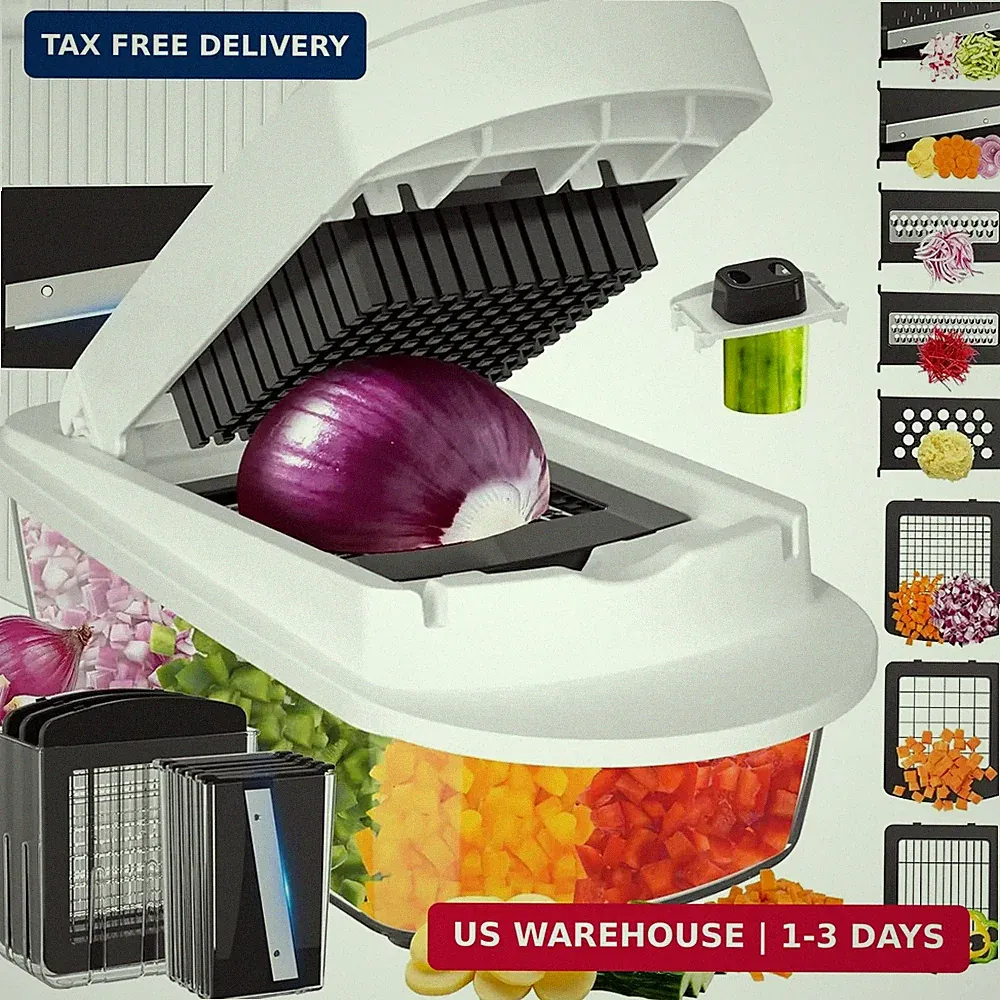 8 Blade All-in-1 Vegetable Chopper Mandoline Slicer with Container, Food Chopper