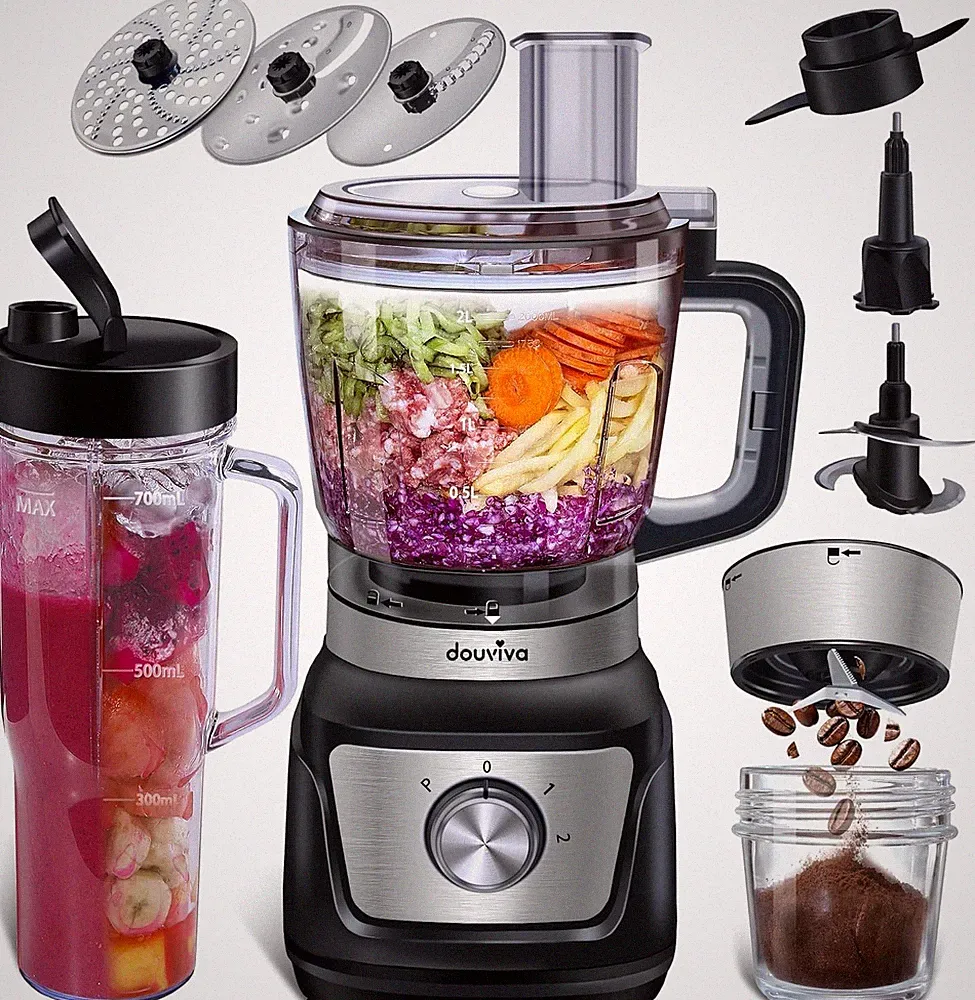 8-Cup Food Processor & Blender Combo, 1000W All-in-One Kitchen Blender for Ice C