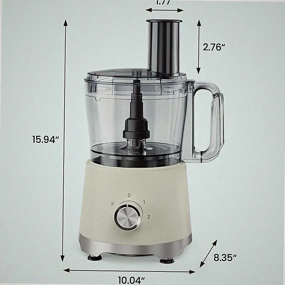 8 Cup Full-Size Food Processor Beige 2-Speed Pulse w/ Bowl Lid Feed Chute