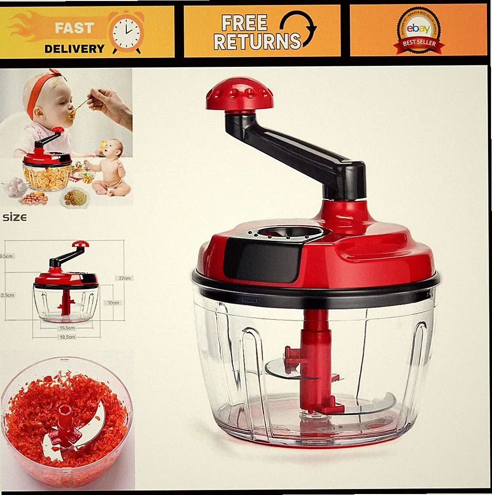 8-Cup Manual Food Processor - Hand Crank Chopper & Mincer for Veggies, Meat, Nut