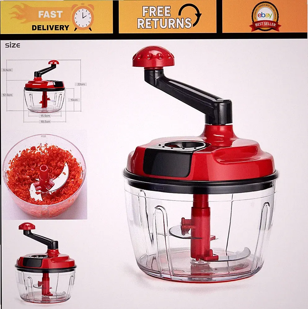 8-Cup Manual Food Processor - Hand-Powered Chopper & Mincer for Veggies, Meat, N