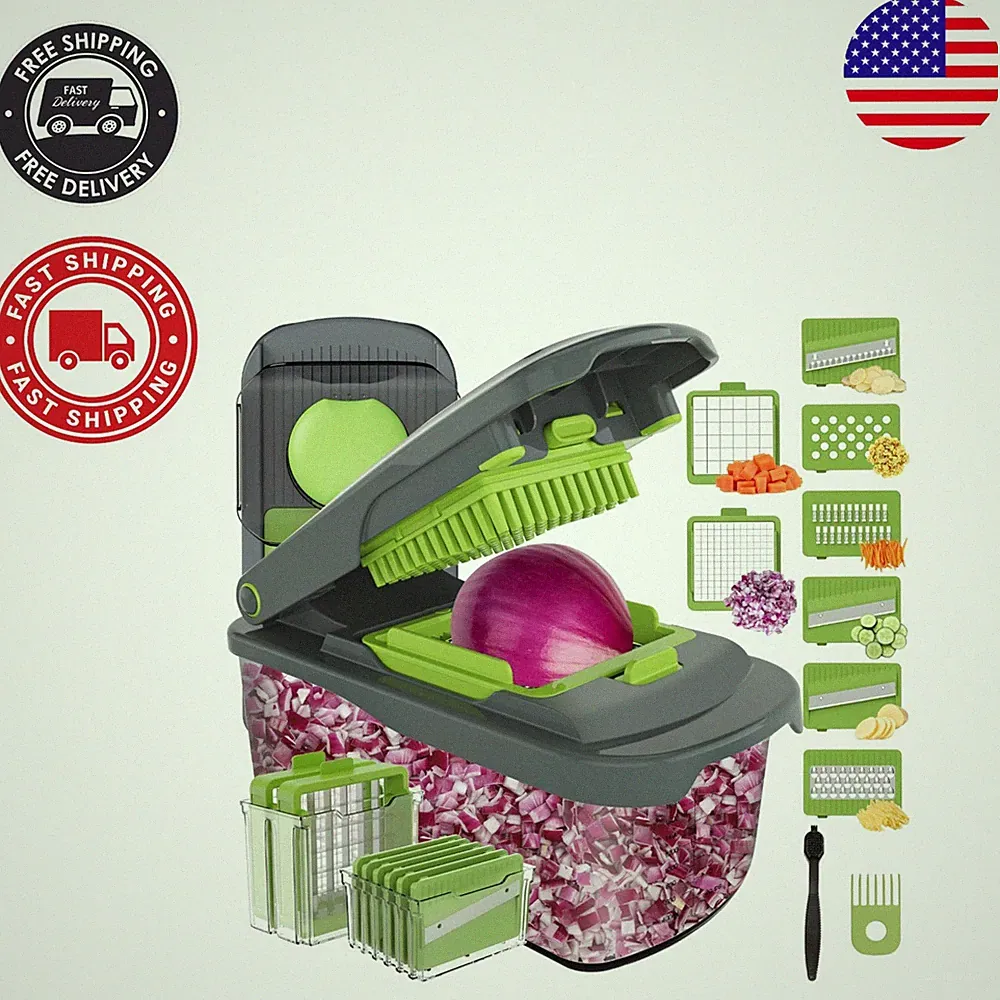 8-in-1 Manual Food Chopper with Container & Stainless Steel Blades for Easy Prep