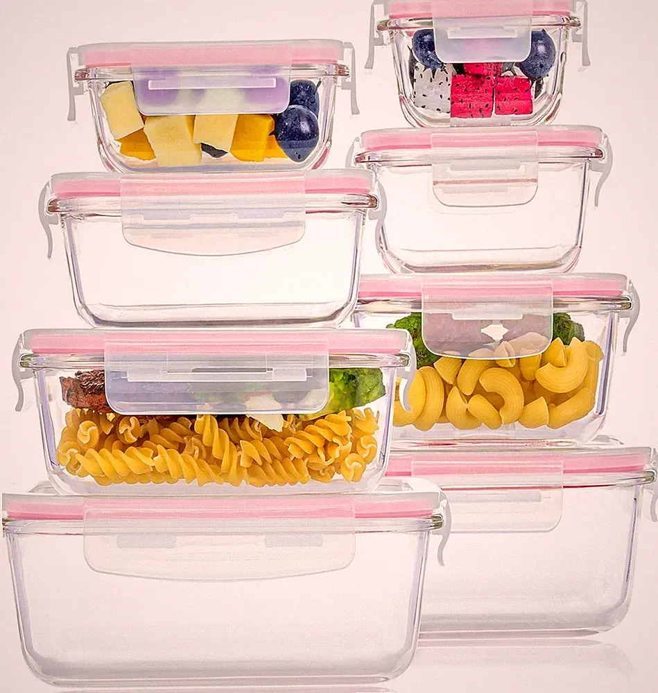 8 Pack Glass Food Storage Containers with Airtight Lids