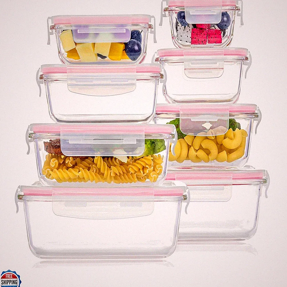 8 Pack Glass Food Storage Containers with Airtight Lids, Glass Meal Prep Cont...