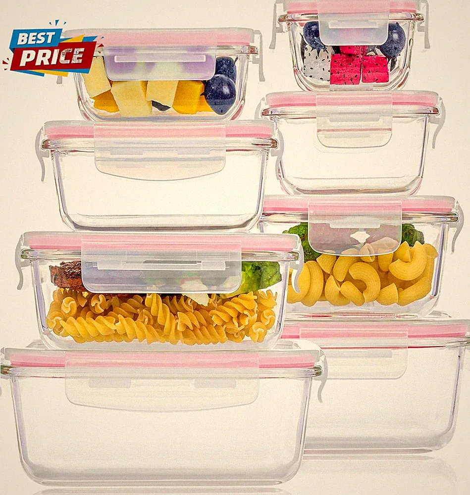 8 Pack Glass Food Storage Containers with Airtight Lids, Meal Prep Container