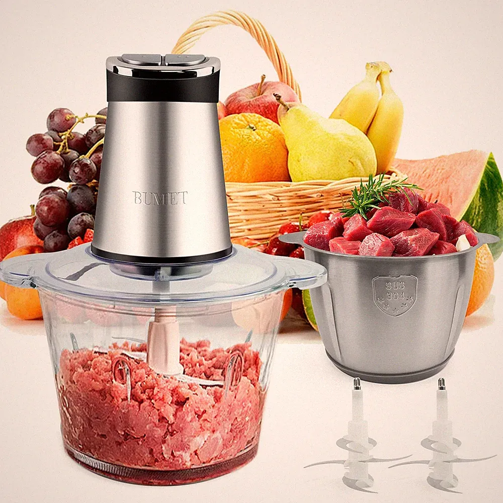800W Electric Food Processor 2x12Cup 6Blade Chopper Meat Veggies Pet Food