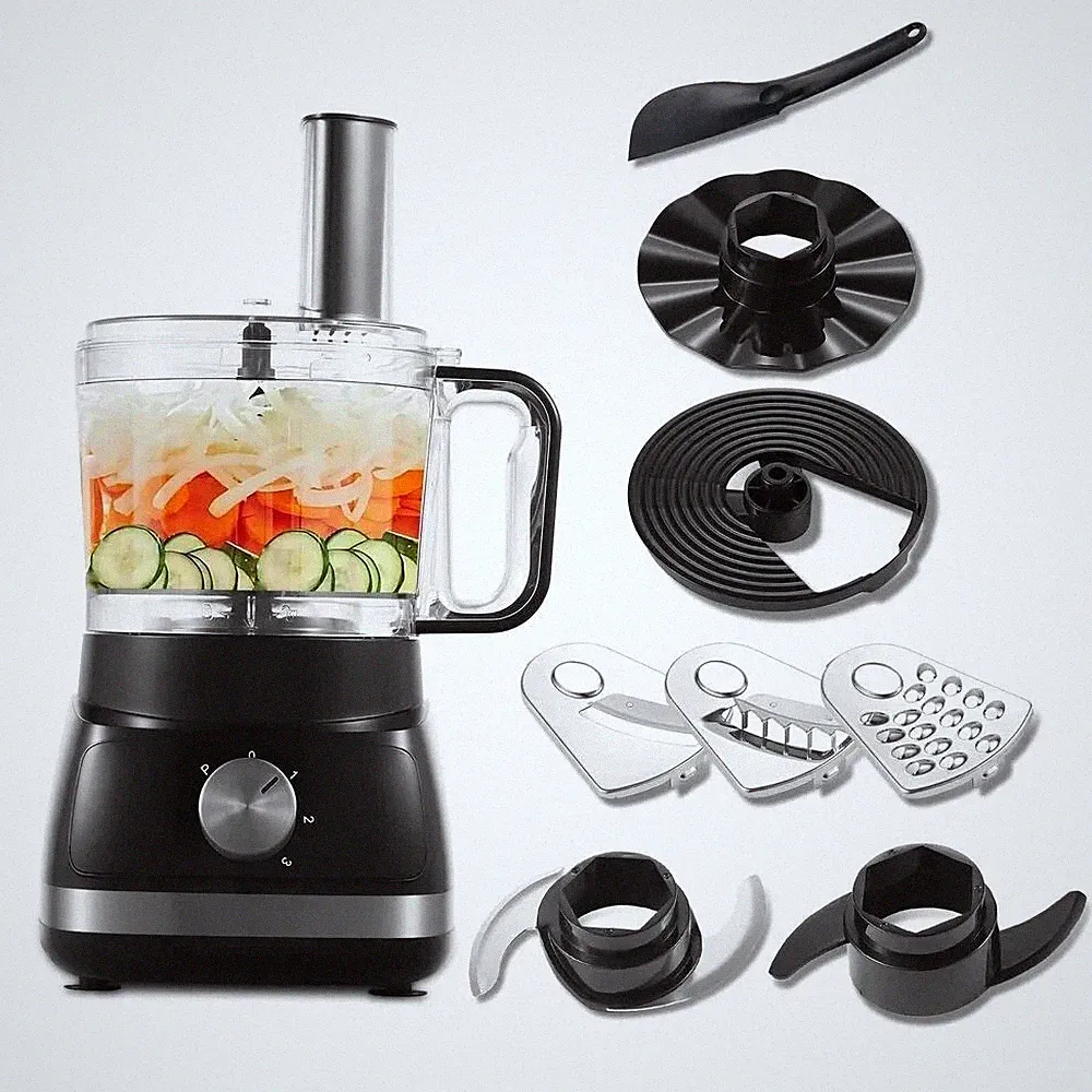 800W Food Processor Chopper 2L 3-Speed Pulse Multi-Chopper Dough Kneader Black