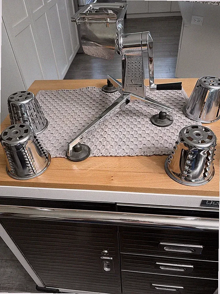 (854) Saladmaster Food Processor Grater, Slicer, Chopper, Shredder w/ 5 Cones