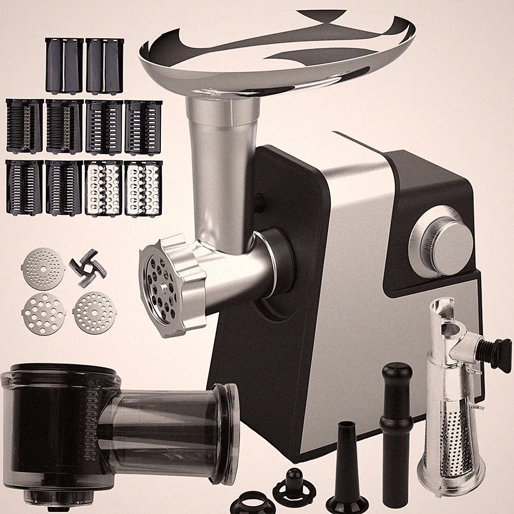 9in1 Electric Meat Grinder 800W Mincer Sausage Stuffer Vegetable Slicer 3 Plates