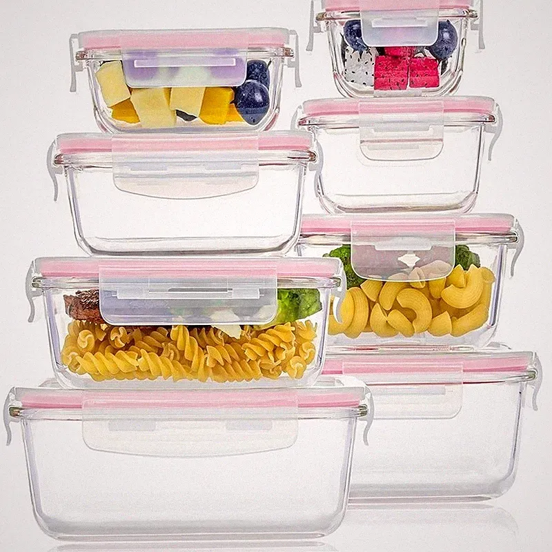 Airtight Glass Storage Containers Set of 8 Leakproof Meal Prep Kitchen New