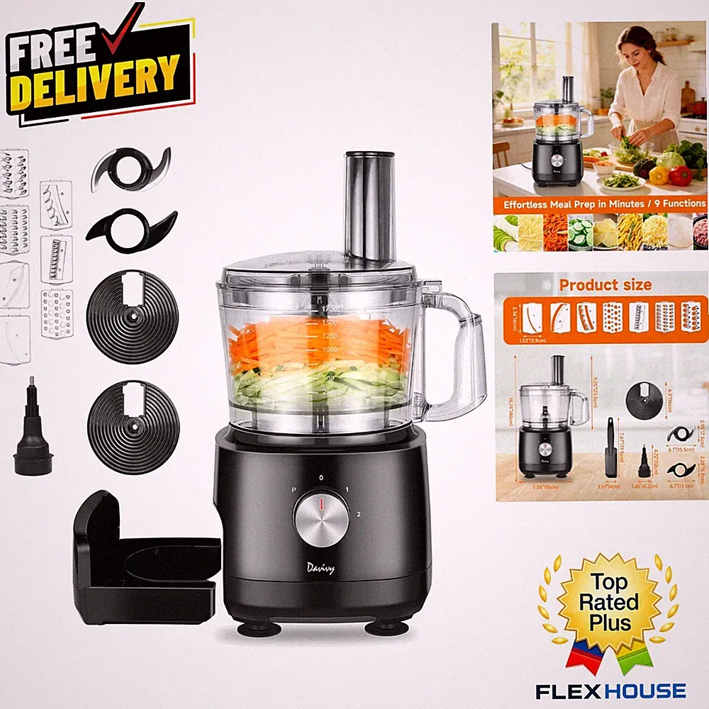 All-in-One 7-Cup Food Processor with 9 Blades, Ideal for Home Meal Prep & Snacks