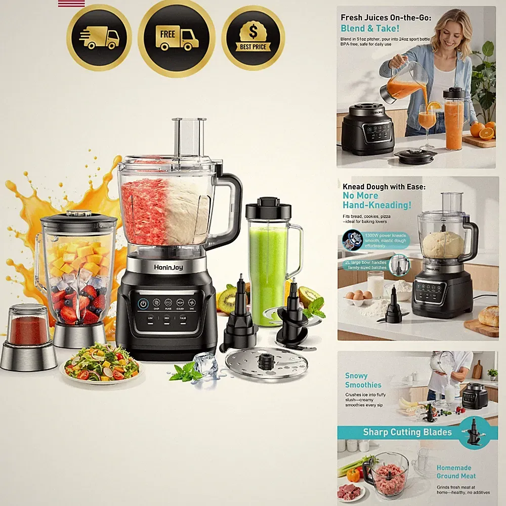 All-in-One Blender & Food Processor, 10-in-1 Professional Blender for Smoothi...