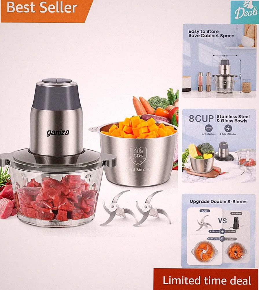 All-in-One Food Processor & Meat Grinder: High-Powered 450W with Dual Bowls