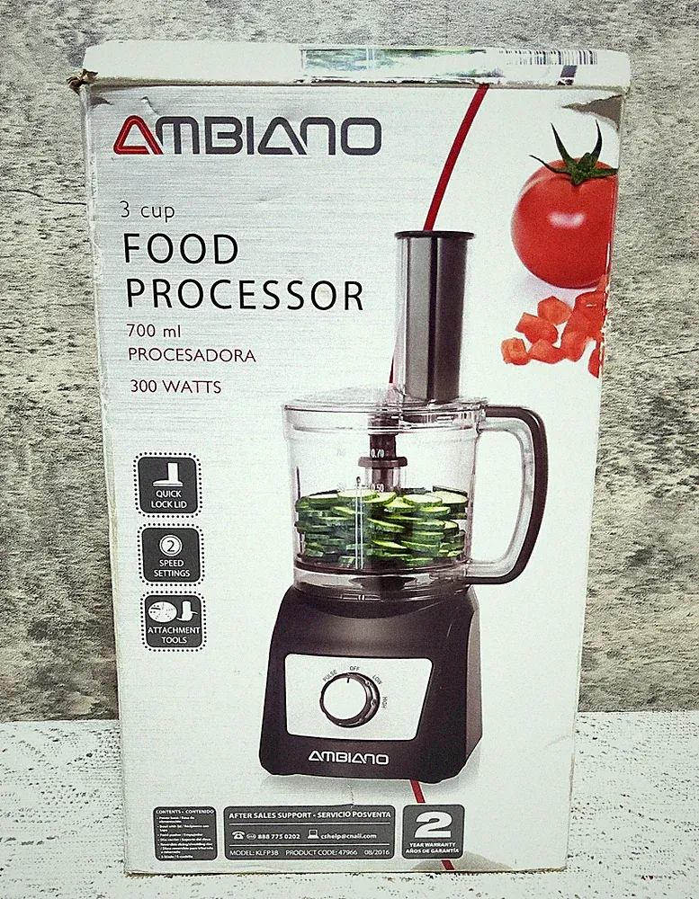 Ambiano 3 Cup Food Processor 300 Watts Black Model KLFP3B New Open Box