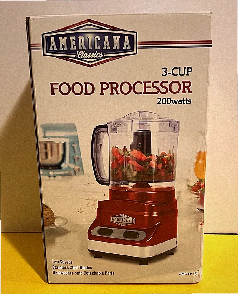 Americana Classics 3-Cup Mini Food Processor 200W Red AMC-FP1-R