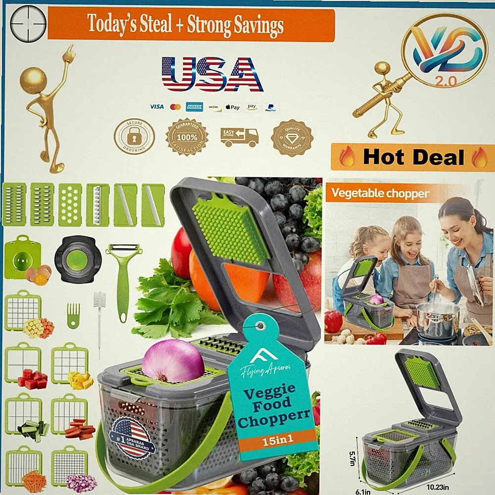 APSARAS Pro 18-in-1 Vegetable Chopper Food Processor with Container Green